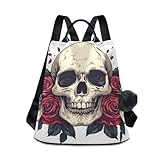 GAIREG Mochila para mujer, a la moda, antirrobo, bolsa de viaje, Calavera con rosas-1