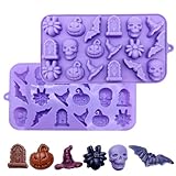 Moldes de Silicona para Chocolate de Halloween Pack de 2 Calavera Calabaza Fantasma Murciélago Sombrero de Bruja Lápida Moldes Antiadherentes para Dulces Chocolates Gelatina y Manualidades