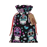 Bolsas de regalo de varios tamaños con estampado de calaveras coloridas, bolsas de regalo para celebraciones, reutilizables para cumpleaños y eventos especiales