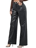 HAWILAND Pantalones de piel para mujer de cintura alta, pantalones de piel con aspecto de piel, pantalones vaqueros anchos con bolsillos, #1 negro, M