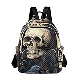 Mini mochila con diseño de cuervo de calavera para mujer, bolsa de viaje casual, bolsa de hombro, talla S, Calavera cuervo, S