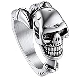 ChainsHouse Calaveras Anillo Hombre Sello Rokero Gotico Alianza de Pareja Acero Inoxidable, Platino Talla 19.5 (59.5mm)
