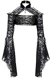 keland Mujeres Gothic Lolita Shrug de Encaje Sheer Bolero Top Goth Chaqueta Toreras de Manga Larga Cardigan Wrap (Negro-2, Large)