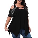 2024 Camiseta de Manga Corta Mujer Moda Color sólido Camisa un Hombro Lentejuelas Verano Suelto Túnica Tops Talla Grande Sexy Casual Fiesta T-Shirt Original tee Camisetas Irregular Blusa