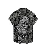 Camisa Vintage para Hombre, Camisetas Informales con Botones Regulares de Verano, Blusa de Manga Corta con Estampado de Calavera gótica, Ropa de Calle a la Moda, Camisas de Playa