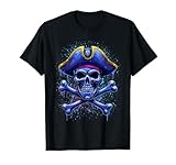 Calavera Pirata Retro y Bandera de Huesos Cruzados Halloween Camiseta