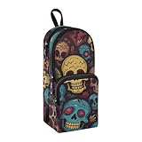 Estuche para lápices de calaveras de colores, bolsa de gran capacidad con compartimento para estudiantes, mochila escolar, organizador de papelería, estuche para lápices, estuche para la escuela,