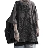 DOBRE Camiseta de esqueleto Y2k de gran tamaño, unisex, con calavera, estética, Dark Academia, Preppy Gótico, Grunge Emo Harajuku Vintage Top, Gris, M