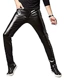 Pantalons De PU Leather para Hombre Pantalones De Cuero Slim Fit Moto Steampunk Hip Hop Biker Pantalón Negro 2XL