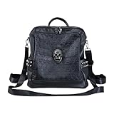Mochila de piel sintética con estampado de calavera y correa ajustable para mujer, Black