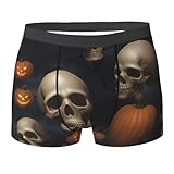 ENRPTY Calzoncillos tipo bóxer elásticos y transpirables con estampado de calavera de Halloween para hombre (S-XXL), Negro -, Small