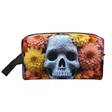Organizador de viaje con estampado de calaveras de flores coloridas, bolsa de aseo para hombres y mujeres, para viajes, gimnasio diario