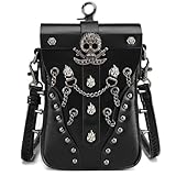 Bolso bandolera pequeño punk para mujer, correa ajustable, de cuero, con calavera, para viajes diarios y fiestas, elegante bolso de mujer