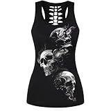 Bluelucon Camiseta deportiva para mujer, diseño de calavera gótica, sin mangas, de secado rápido, camiseta de secado rápido, camiseta de yoga, gris, M