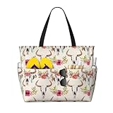 YQxwJL Runner - Bolso de mano grande con estampado de calavera de toro para mujer, bolsa de hombro grande para trabajo, viajes, universidad, casual, color negro, talla única, Negro, One Size