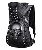 nice--buy Mochila de moda con diseño de calavera punk, con remaches y tachuelas, estilo gótico, calavera 3D, piel sintética, bolsa de hombro para laptop, Negro -, M, Mochilas Daypack