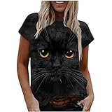 2022 Camiseta Manga Corta Mujer Verano Moda 3D gato impresión Animal Blusas camisa Cuello redondo Casual basic Camiseta Suelto Tops fiesta T-Shirt original cómodo tee