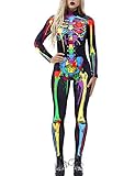 AIDEAONE Disfraz de Halloween Señoras Esqueleto Mono Huesos Esqueleto Traje Carnaval Negro S
