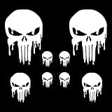 Autodomy Pegatinas Calaveras Punisher Pack de 8 Unidades | Pegatinas Coche Exterior | Vinilo Calavera Derretido | Adhesivos para Moto y Casco (Blanco)