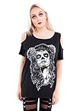 Ro Rox T-Shirt Camiseta Chica Dia de los Muertos Gótica Goth Hombros Cut-out - (3XL)