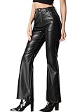 Allegra K Pantalones Acampanados de Cuero Sintético para Mujer Pantalones de PU de Talle Alto Negro M