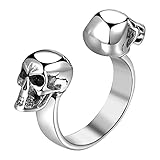 OIDEA Anillo de Calavera para Hombre Abierta-Acero Inoxidable Dos Calaveras Suave Ajustable Regalo Halloween Hip Hop Punk Gótico Compromiso Color Plata, US#10