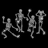 SUPERDANT 4 calcomanías de transferencia de calor con diseño de esqueleto bailarín para planchar con diseño de calavera de hombre, parches de diamantes de imitación brillantes para camisetas, ropa