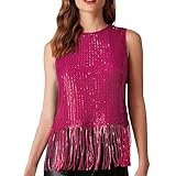 Generisch Camiseta de tirantes con flecos de lentejuelas para mujer, diseño de calavera, rojo, XL