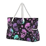 Mnsruu Bolsas de playa para mujer, color morado neón, calavera gótica, bolsa de hombro grande para playa, bolsa de piscina, Multicolor 92, Talla única