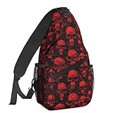 EujGvboU Mochila cruzada con estampado de leopardo rosa rosa – Mochilas de senderismo, bolsa de viaje para hombres y mujeres, Calavera roja fría, 7.5 X 3.5 X 15.3 Inches