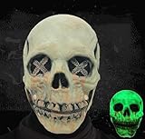 EHIOG Máscara de Halloween, máscara realista aterradora con mandíbula móvil, 3D, con calavera fluorescente, para Decoración Disfraces Carnaval Accesorios Fiesta cosplay