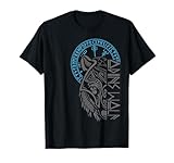 Viking Valhalla guerrero Norman runa círculo Máscara de lobo de Odín Runas Brújula nórdica Valhalla Camiseta Negra Talla S Mujer Manga de doble puntada