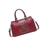 Punk Styles Bolso de mano de calavera de gran capacidad con tachuelas, bolso de mano de moda para mujer, estilo punk, bolso de mano para mujer, Red, One Size