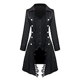 Feynman Abrigo steampunk frack gótico para mujer con encaje, fraun barroco victoriano trío vintage medieval chaqueta uniforme negro XL, Negro , XL