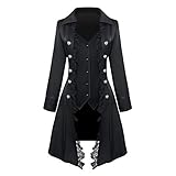 Feynman Mujer Steampunk Frack Gótico Abrigo con Encaje, Fraun Barroco Victoriano Tres Botonaduras Vintage Chaqueta Medieval Uniforme Negro L