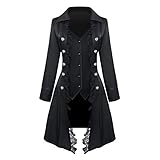 Feynman Abrigo steampunk frack gótico para mujer con encaje, fraun barroco victoriano trío vintage medieval chaqueta uniforme negro XL, Negro , XL