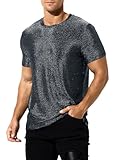 Casey Kevin Camisetas Lentejuelas Hombre Camiseta Brillante Manga Corta Metálica Shirt Top Rock Fiesta Traje