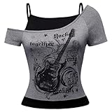 TYXHXTF Camiseta de Manga Y2K Crop Top Gótico EMO Grunge Punk Manga Corta Cuello Redondo para Mujer