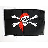 AZ FLAG Bandera Pirata con Bandana Rojo 45x30cm - BANDERINA con Calavera 30 x 45 cm cordeles