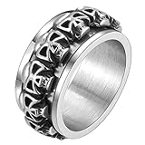 Flongo Anillo Hombres, Acero Inoxidable Anillo Giratorio de Calavera Vintage para Aliviar la Ansiedad Halloween Regalo Cumpleaños Navidad,Talla 27