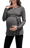 SISAY Ropa Premama Embarazada Otoño Invierno Camiseta Maternidad Sueter Embarazada Blusa con Cintura Anudada Jersey Basica tee Shirt Primavera Casual Sweatshirt Tunica Elegante Pullover Top Embarazo