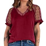 Camiseta de manga corta de encaje para mujer, camiseta de verano, holgada, informal, vestido de calavera, rojo, M