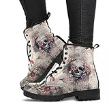 Onsoyours Botas Góticas Chelsea para Mujer Punk Botines de Motorista con Tacón Bajo de Bloque Gótico Estampado Botas Cortas con Puntera Redonda Otoño e Invierno A Blanco 41