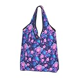 VOSERY Bolsa de la compra reutilizable con diseño de calaveras con rosas rosas y asas, Negro , talla única