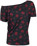 Full Volume by EMP Mujer Camiseta Negra-roja con Estampado de Calavera S