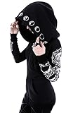 NCTCITY Gótica Punk Sudaderas con Capucha Negra Mujeres Ropa Manga Larga Moon Letras Impresas Tallas Grandes Halloween Punk Rock Chaqueta de Moda Abrigo Tops con Cremallera