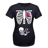 Blusas Mujer Manga Larga Elegante Camiseta Casual Esqueleto Estampado Manga Maternidad Manga Corta Embarazada Ollas Ropa Blusa de Maternidad Mujer Top Manga Larga, Negro , S