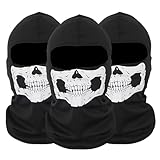 EUPSIIU 3 Piezas Ghost Mask Pasamontañas Balaclava 3D Calavera Máscaras de Terror Máscara de Cara Completa para Moto Deporte Fiestas Halloween y Carnaval Cosplay, Talla única (Negro)