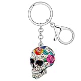 LONYOO Llavero Acrílico Calavera Rosa Accesorios Halloween Espeluznante Azúcar Skull Regalos para Mujeres Niñas Bolso Llavero Charms (Gris)