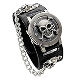 Reloj de pulsera para hombre y mujer, diseño de calavera punk, reloj con tapa abatible, adorno de calavera + elementos de cadena, moda para los amantes del cosplay, Negro -, Punk